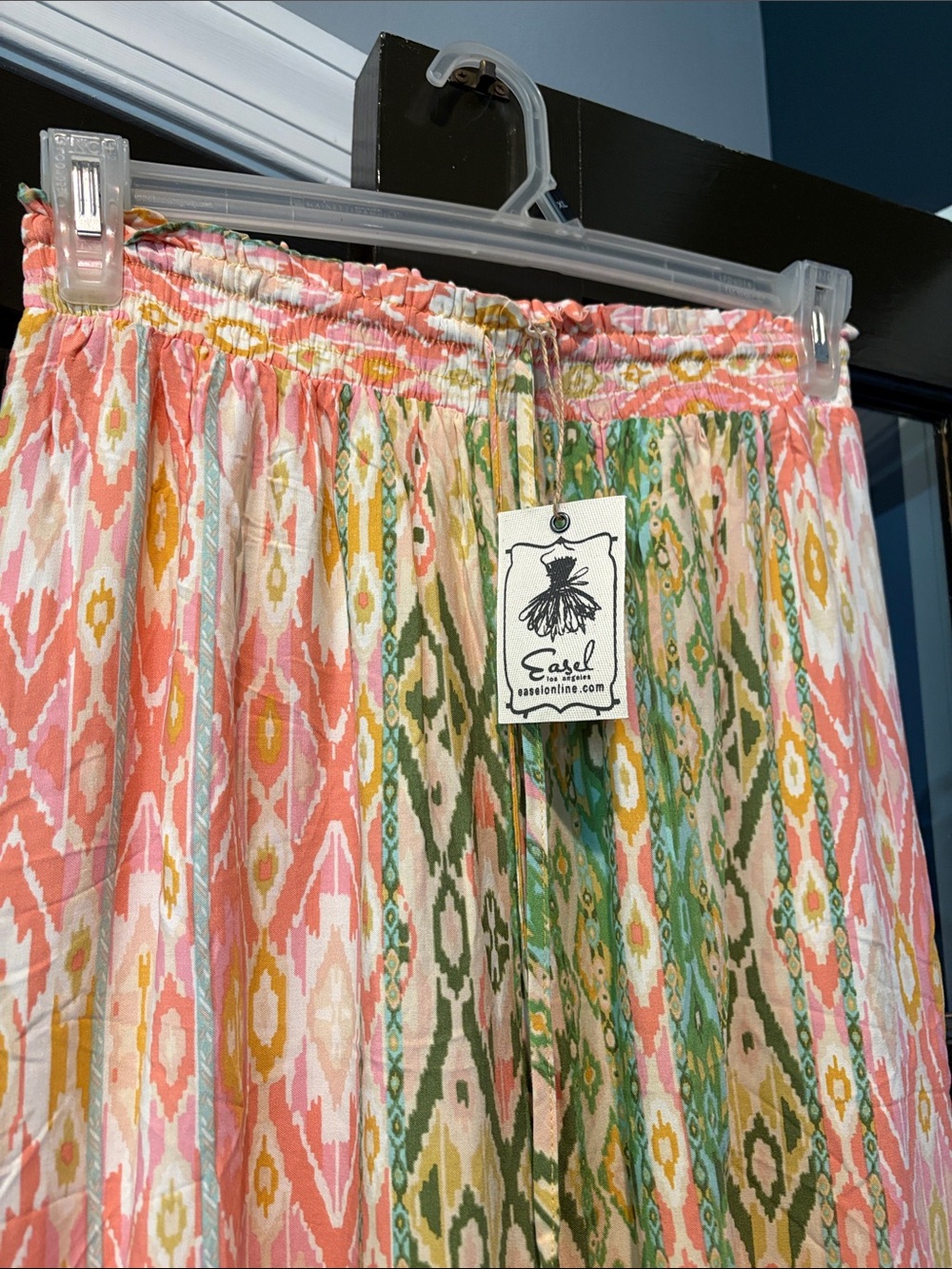 easel Pastel Ikat palazzo pants in Pink, Green & Yellow